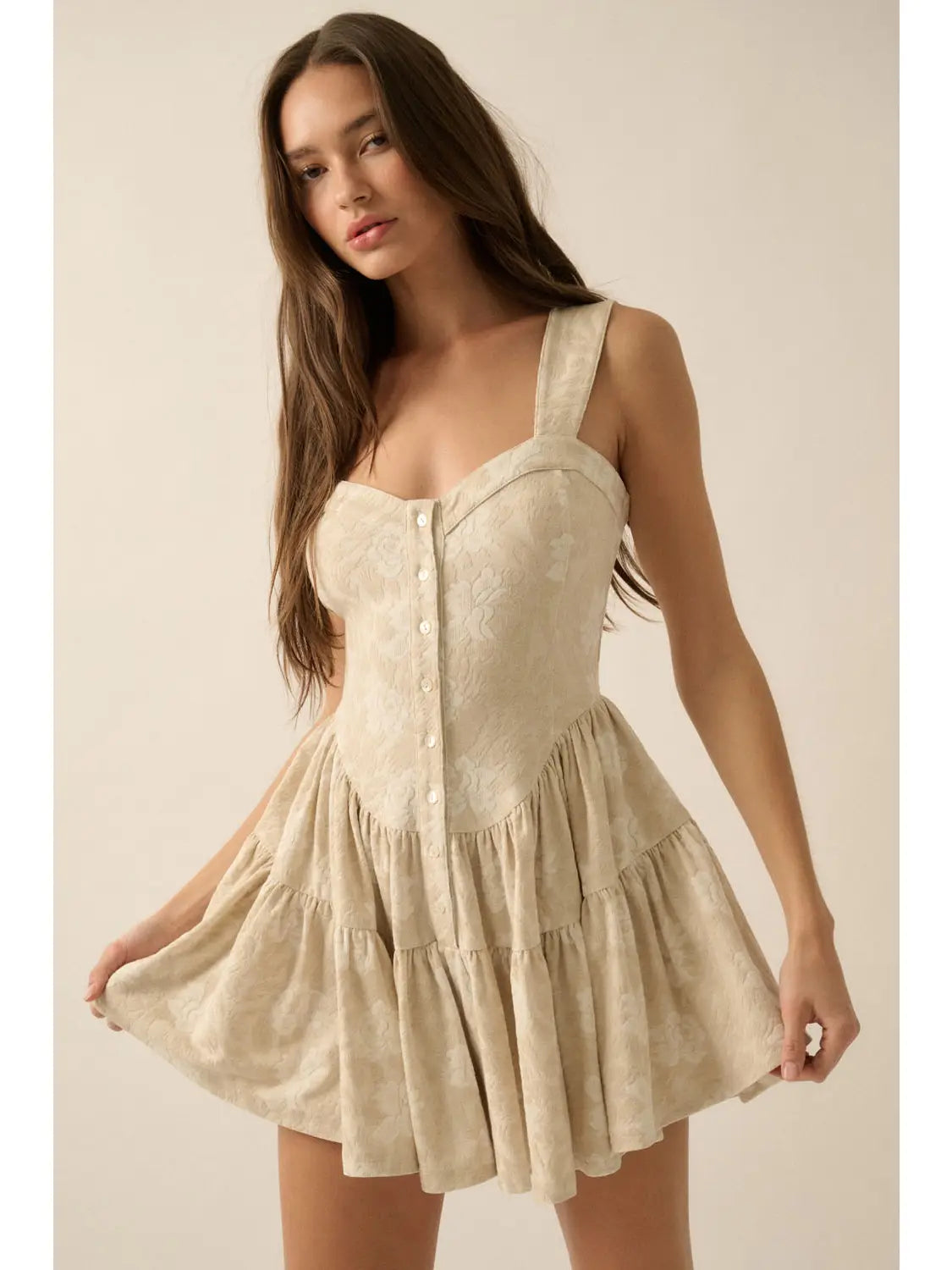 Floral Jacquard Tapestry Ruffled Romper Dress