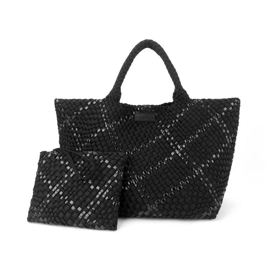 Black Metallic Oversized Woven Tote - Parker and Hyde