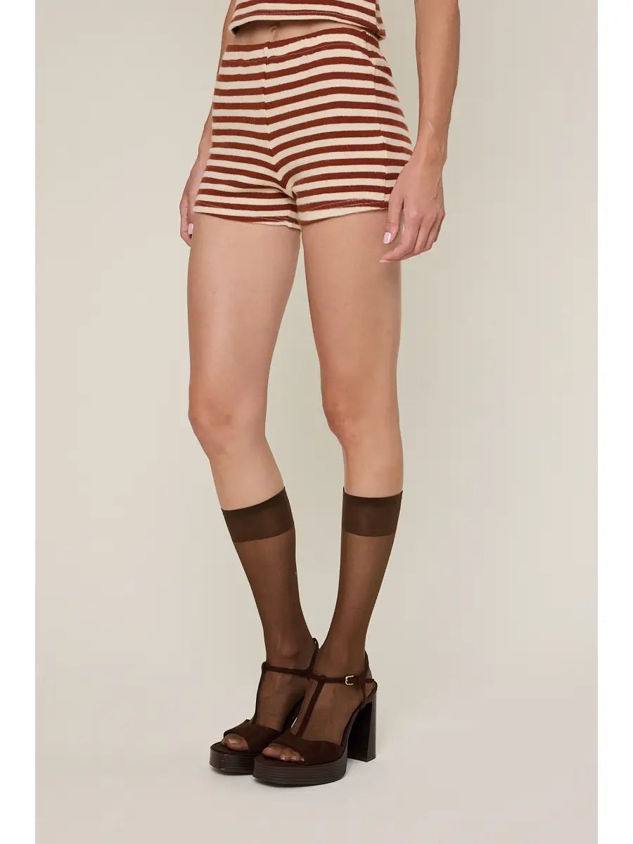 Cozy Striped Elastic Waist Band Plain Shorts