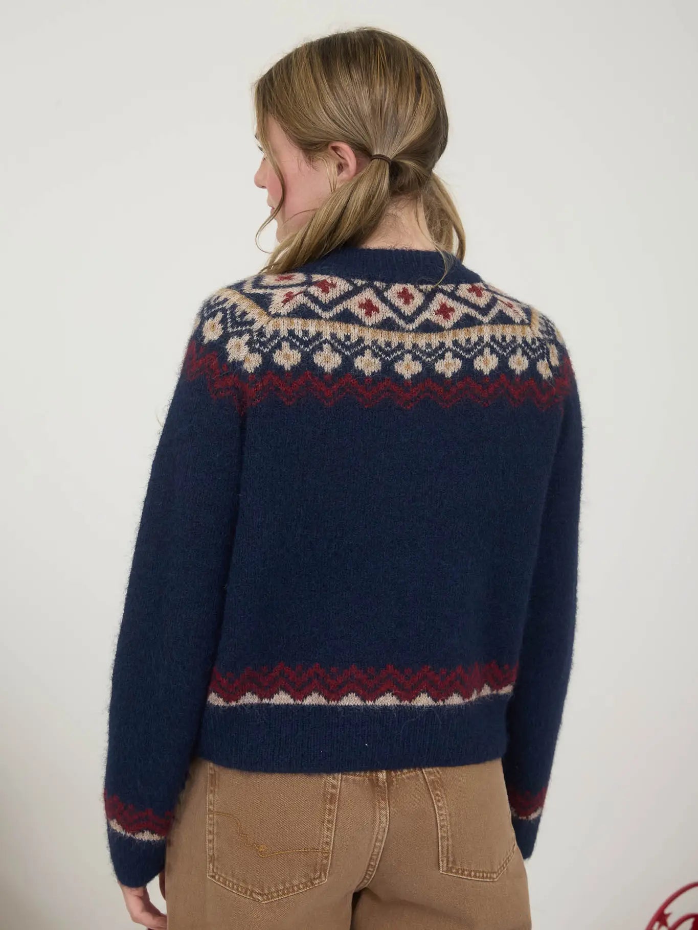 Faire Isle Toggle Button Knit Cardigan Sweater