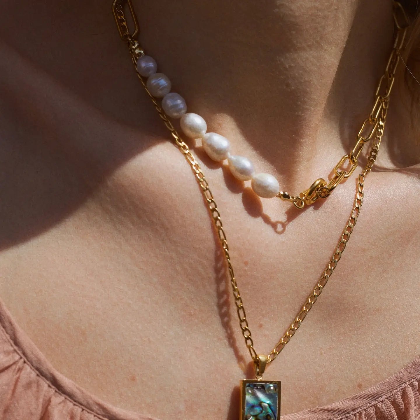 Half Pearl Half Link Chain Necklace