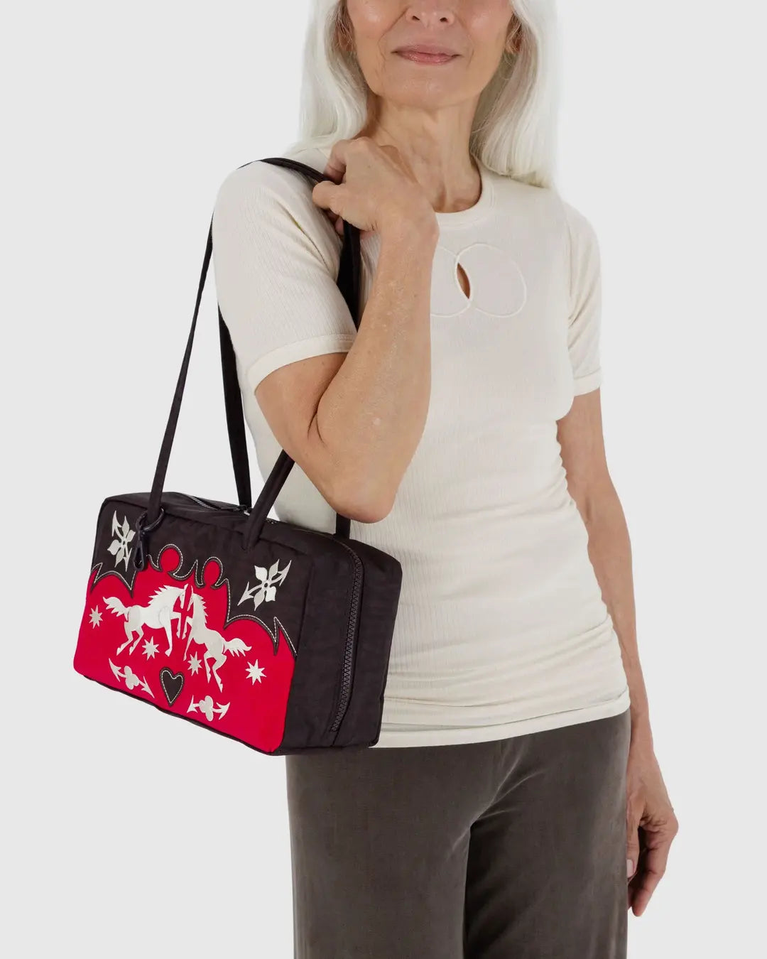Nylon Bowler Bag - Western Appliqué Baggu