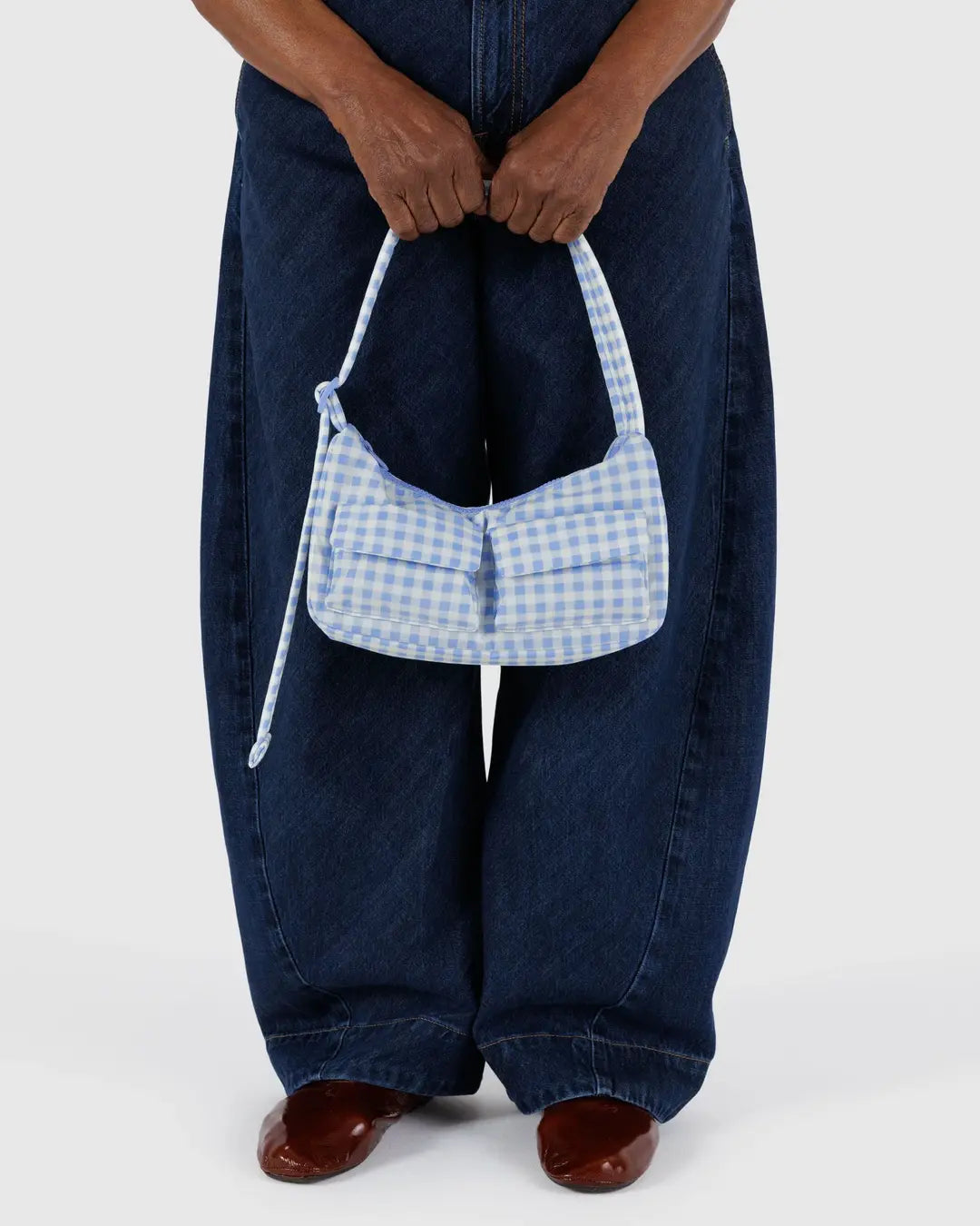 Blue Gingham Baggu Cargo Shoulder Bag