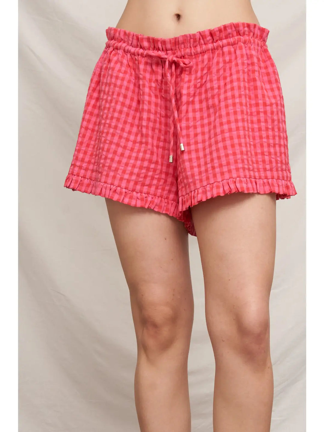 Ruffle Trim Plaid Shorts