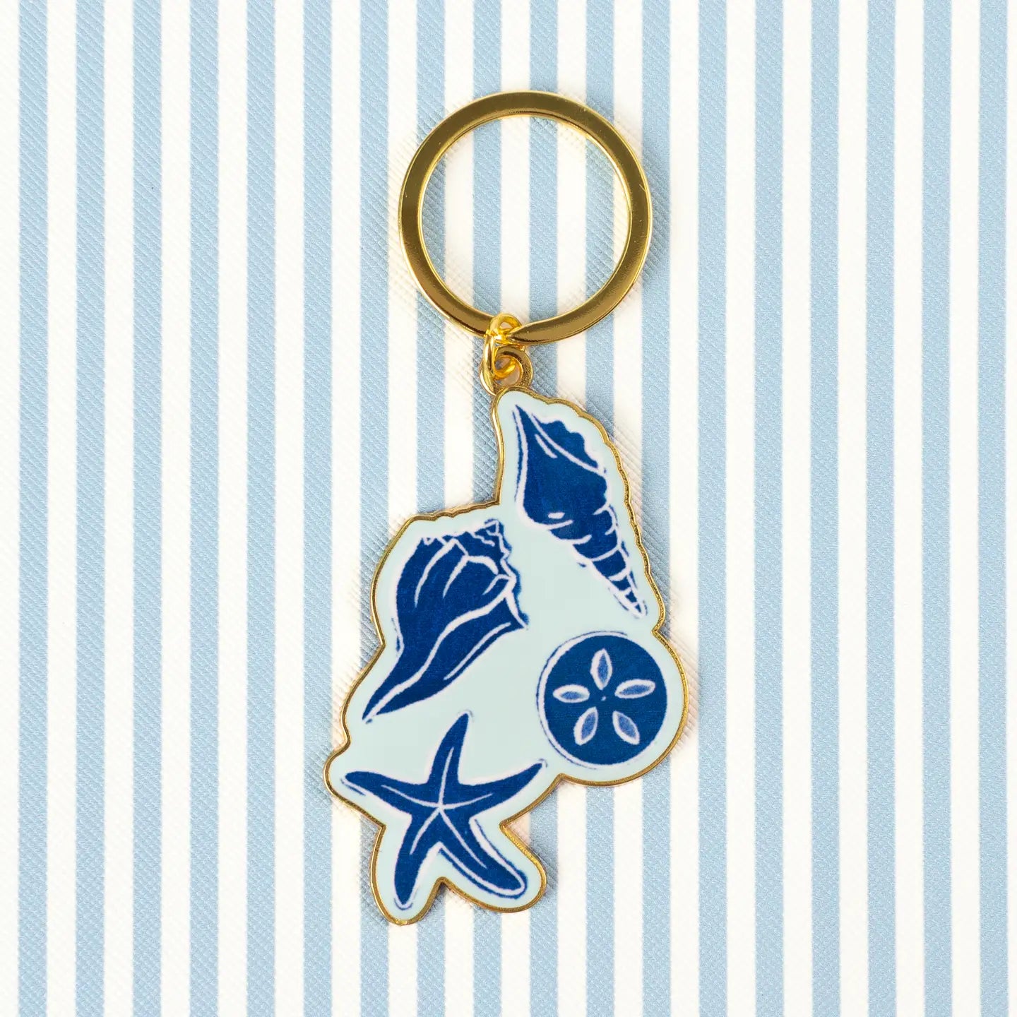 Blue Sea Shells Metal Keychain 2.5x1.5 in.