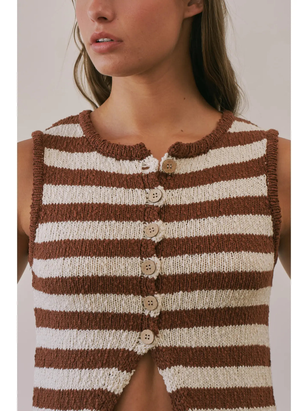 Veronica Cotton Contrast Striped Knit Vest