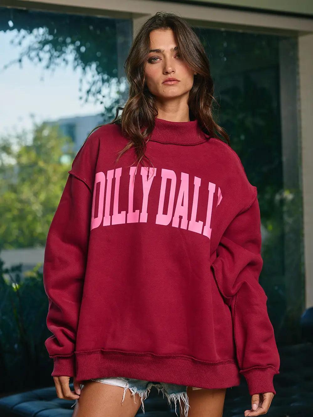 Burgundy DILLYDALLY Mockneck Sweatshirt
