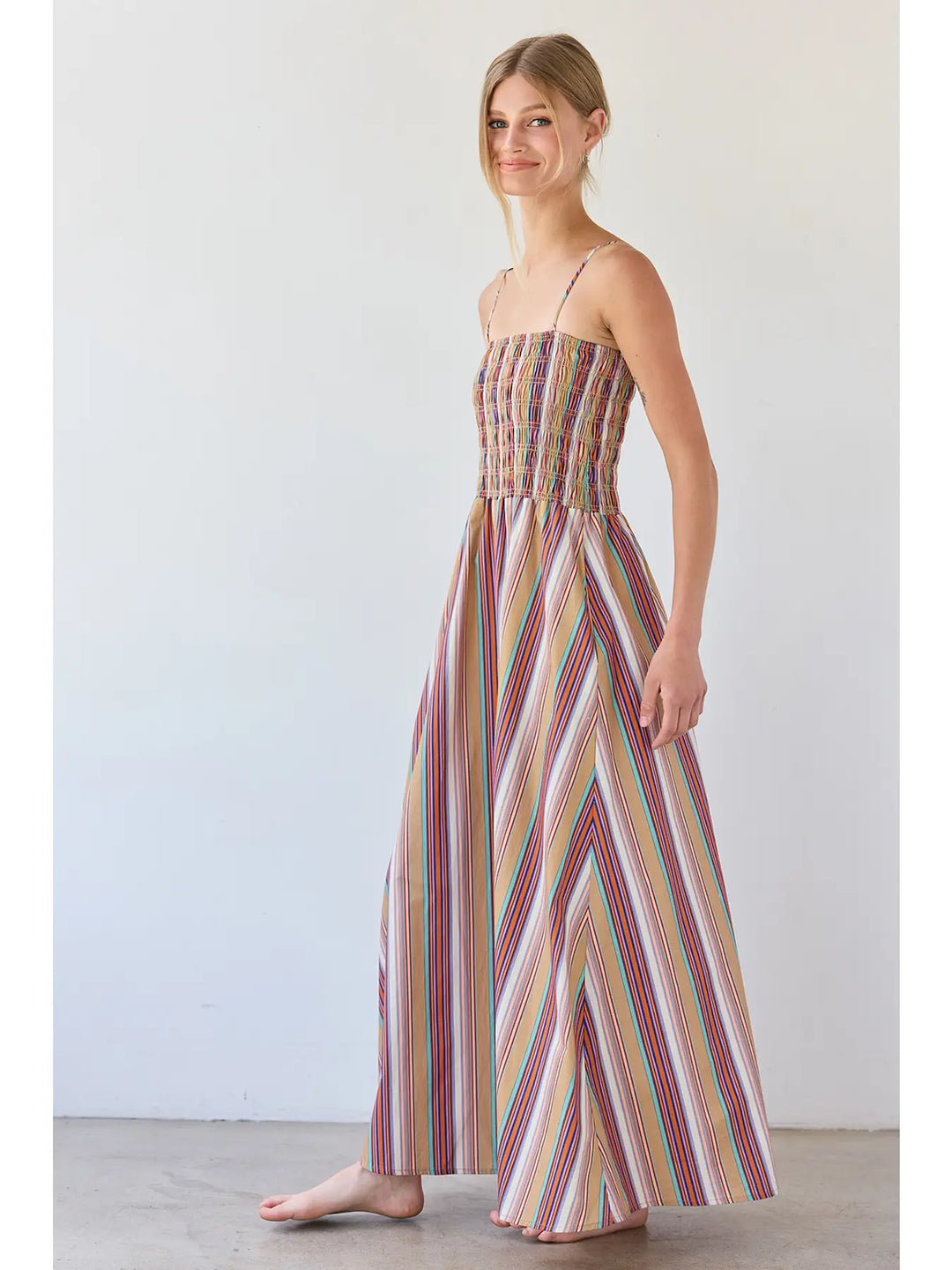 Multicolor Stripe Smocked Maxi Dress
