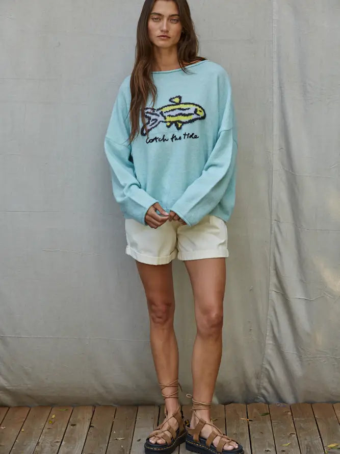 Knit Sweater Boat Neck Long Sleeve Pullover