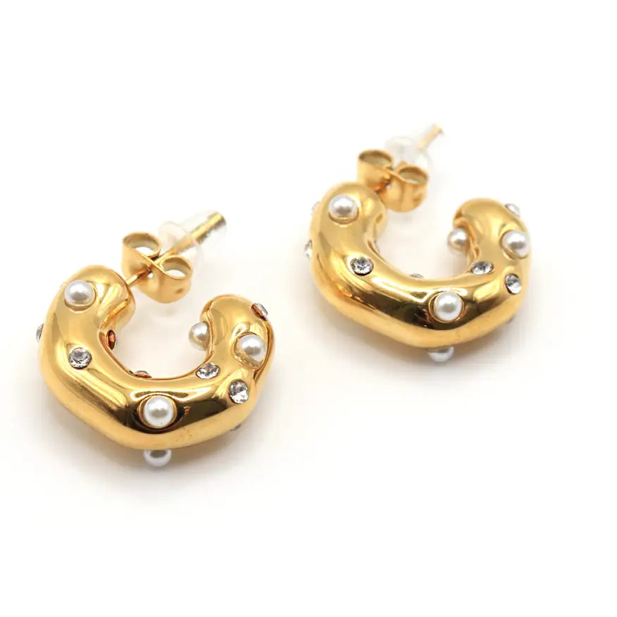 Gold Filled Hoop Earrings with Pearl Details