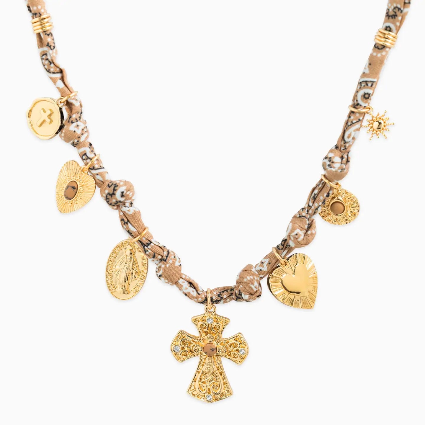 7 Charm Cross Paisley Scarf Necklace