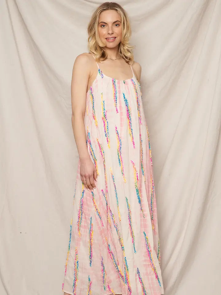 tie dye embroidered dress Peach Tie-Dye Embroidered Lace-Hem Bell-Sleeve Dress 3X / TURQUOISE