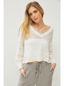 Crochet V-Neck Slouchy Crop Cover Up Knit