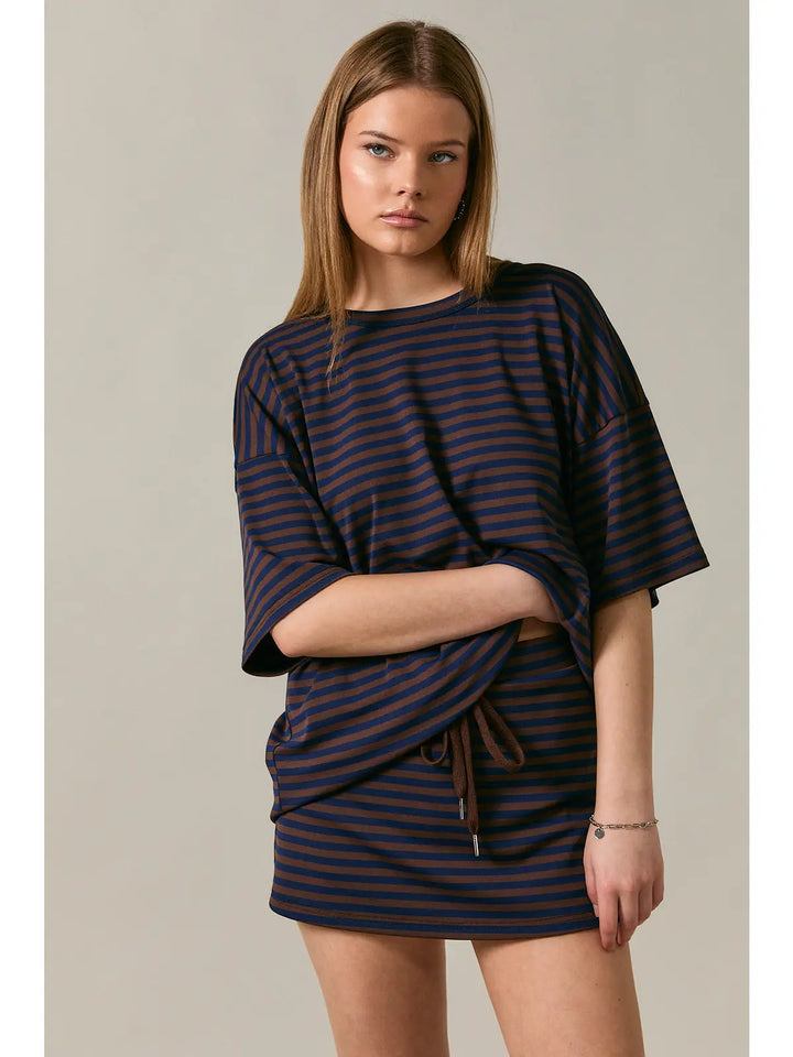 Short Sleeve Round Neck Oversized Stripe T-Shirt