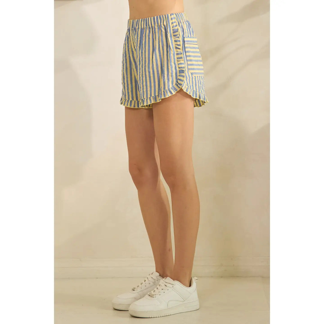 Striped Ruffle Detail Shorts