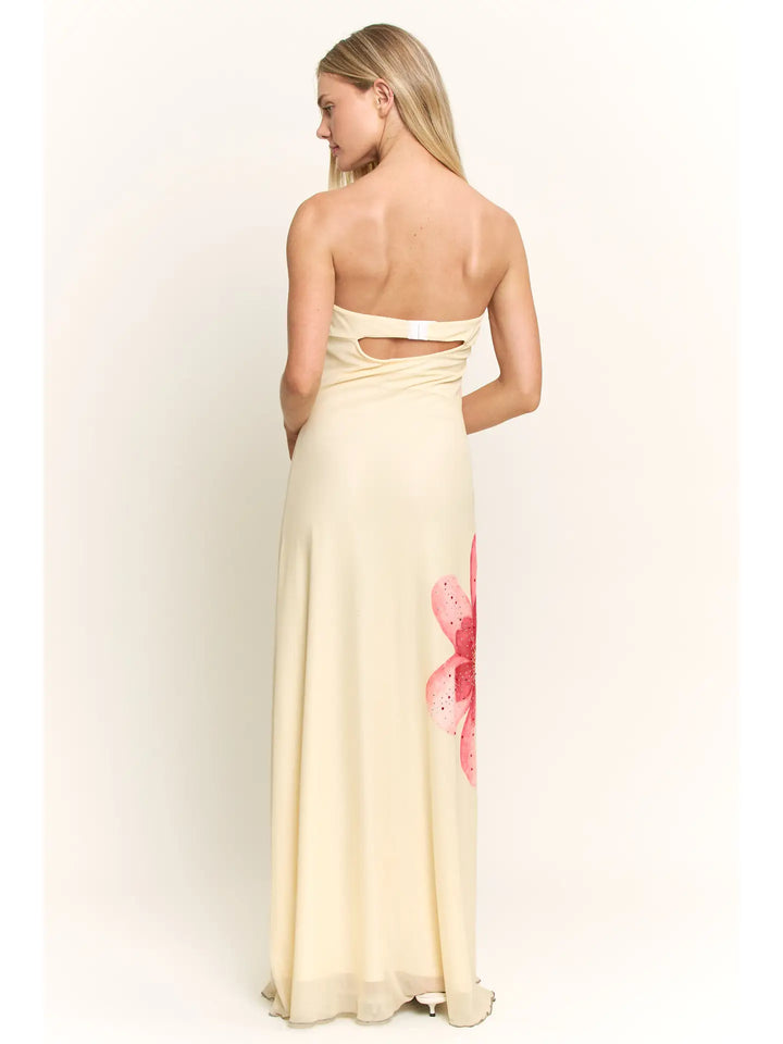 Mesh Floral Rhinestone Sleeveless Maxi Dress