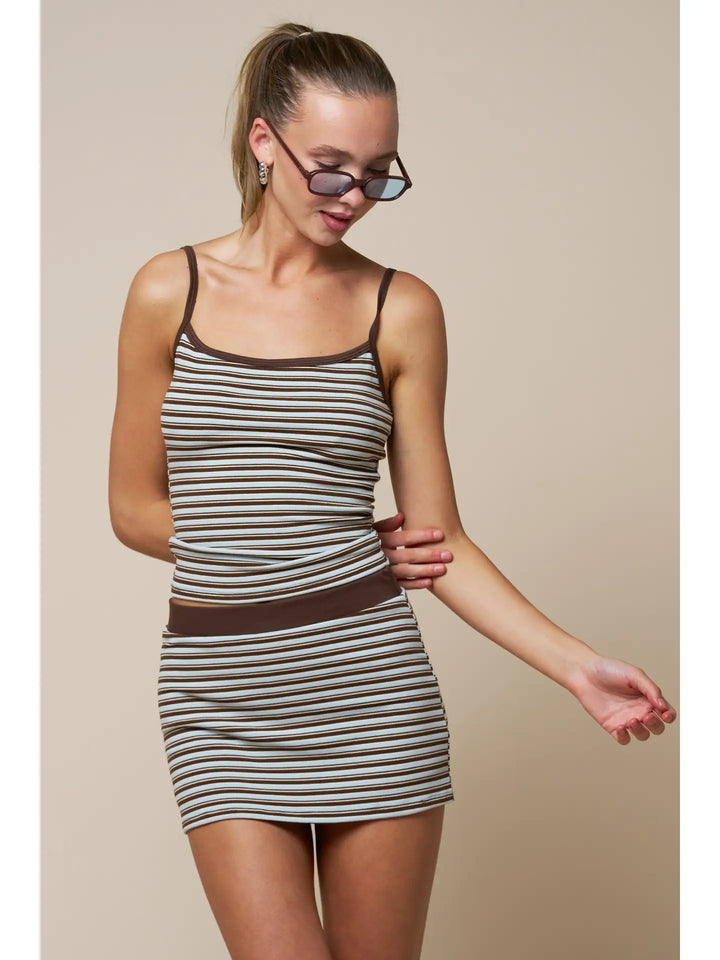 Brown/Blue Striped Mini SKORT