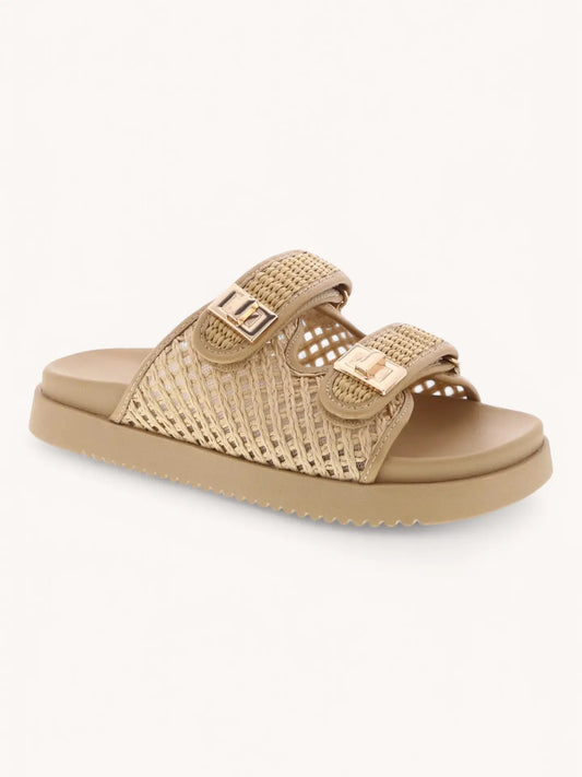 Raffia Double Strap Semi Platform Sandals
