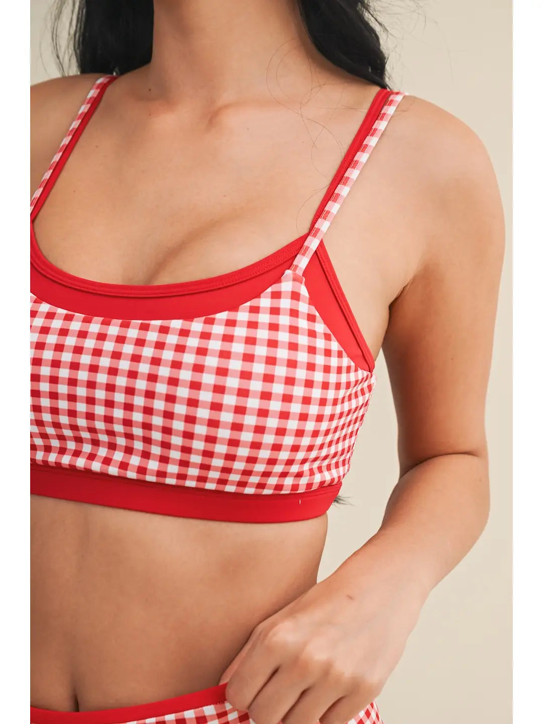 Gingham Print Double Layered Sports Bra