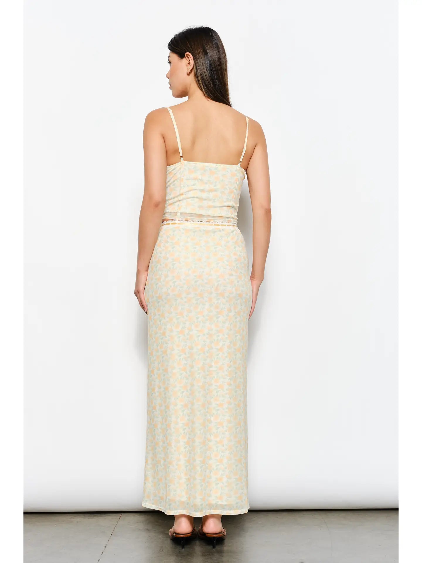 Lace Trim Floral Mesh Cami
