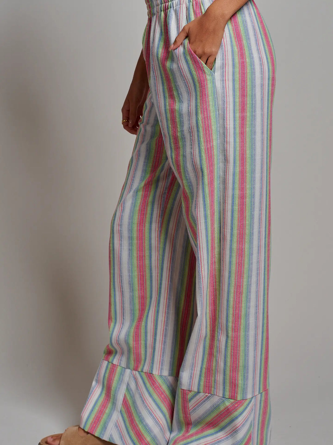 Striped Wide-Leg Cotton Blend Pants