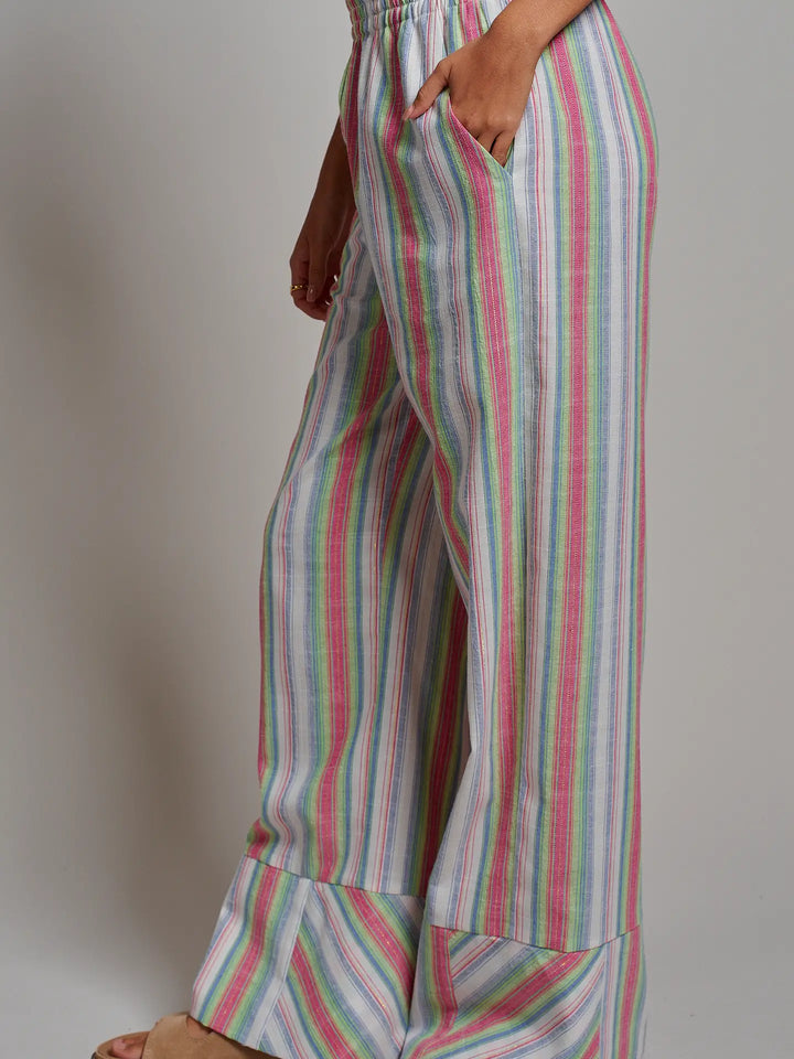 Striped Wide-Leg Cotton Blend Pants