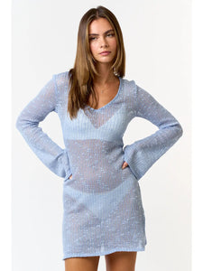 Sheer Bell Sleeve Knit Cover Up Dress