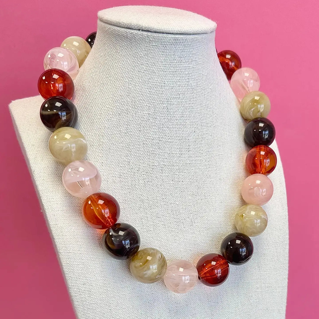 Statement Bead Necklace - Brown and Light Pink