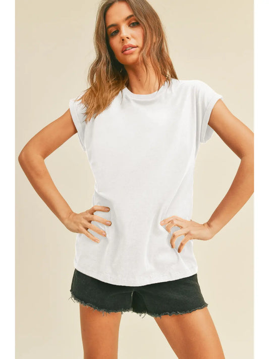 White Rolled Up Sleeve T-Shirt