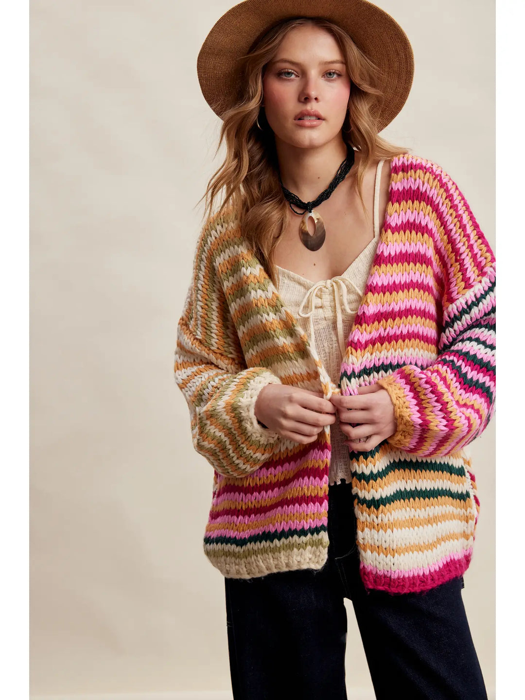 Chunky Multi Stripe Knit Cardigan