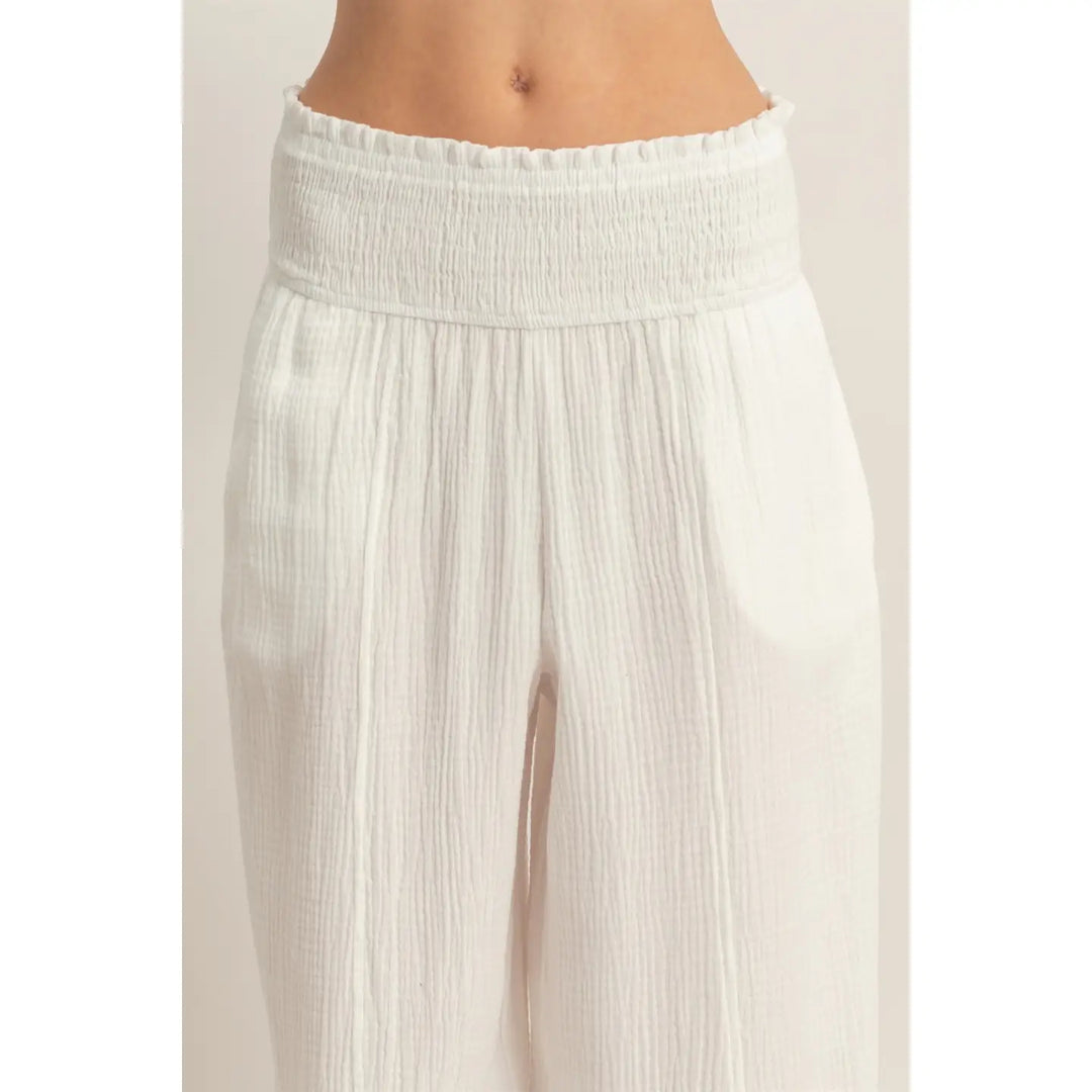 Smocked Waist Wide-Leg Pants