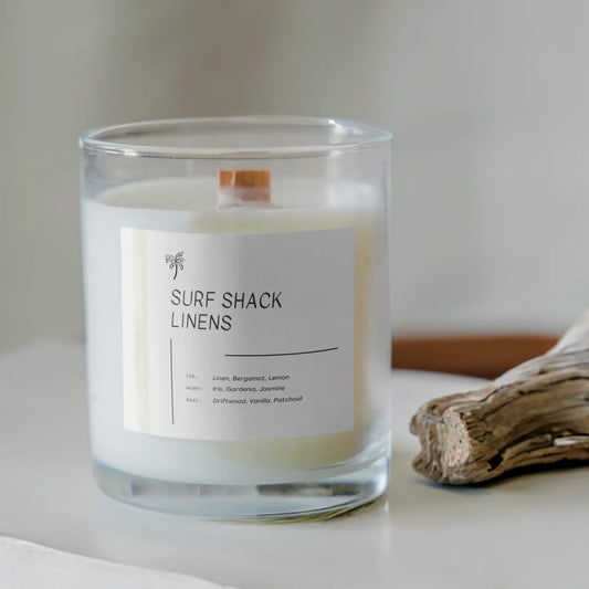 Surf Shack Linens | Luxury Coastal Wood Wick Candle