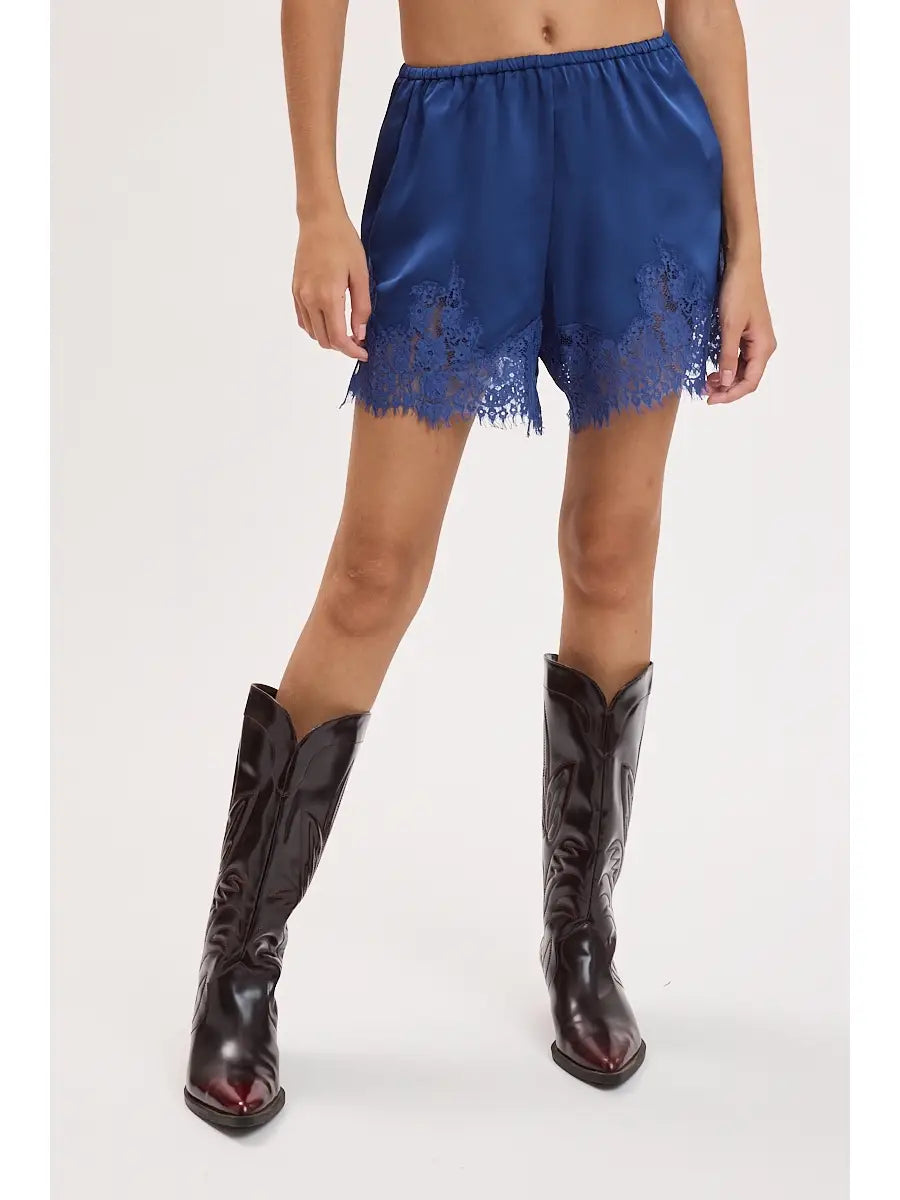 Navy Lace Trim Shorts