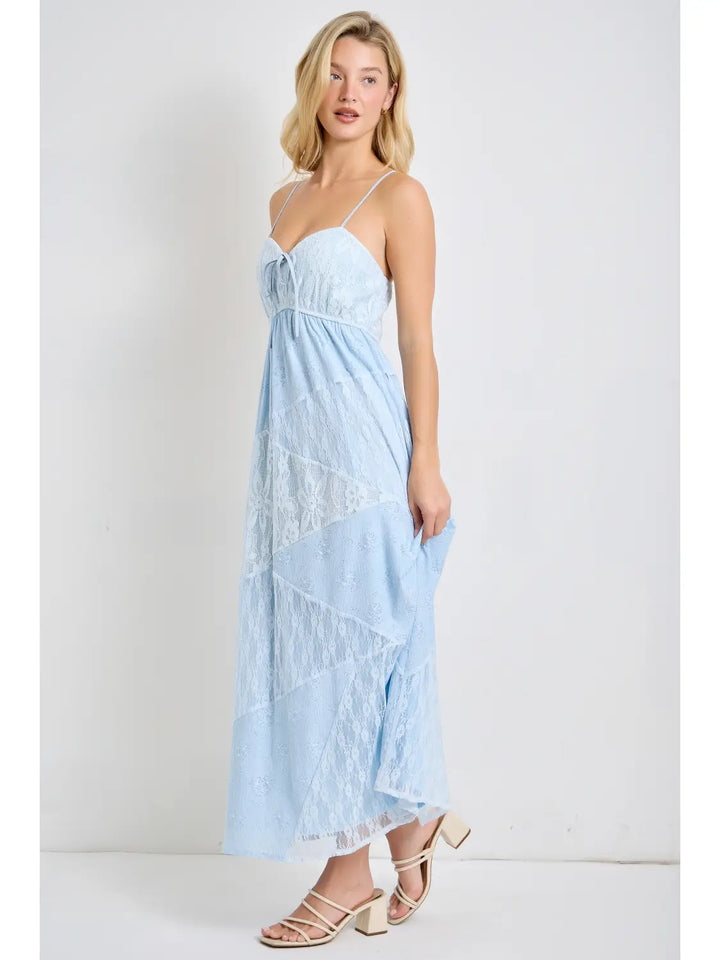 Mixed Lace Spaghetti Strap Midi Dress