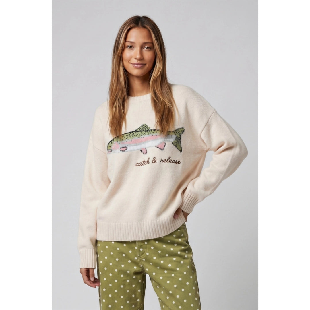 Fish Sweater with "Catch & Release" Embroidery