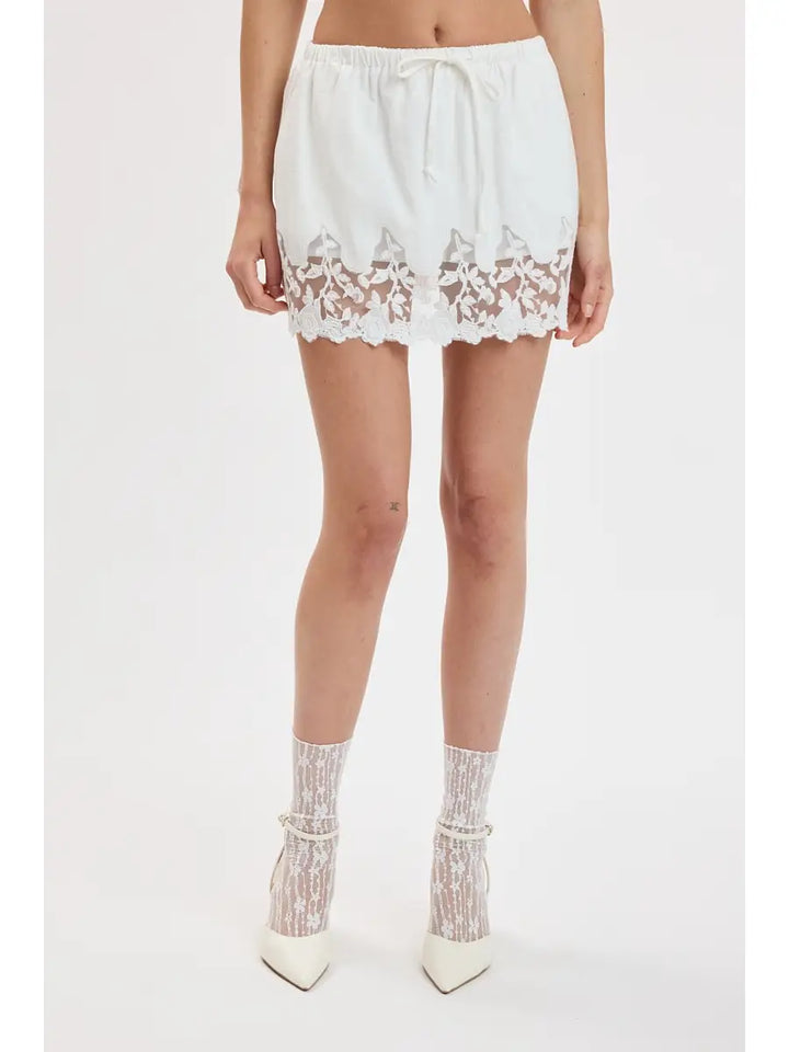 Floral Lace Down Vibrant Color Linen Mini Skort