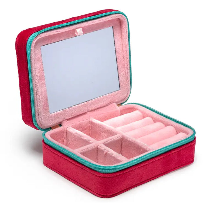 Velvet Jewelry Zip Case / Organizer - Strawberry Season -Red