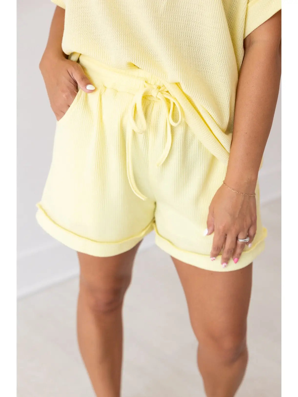 Yellow Waffle Knit Shorts