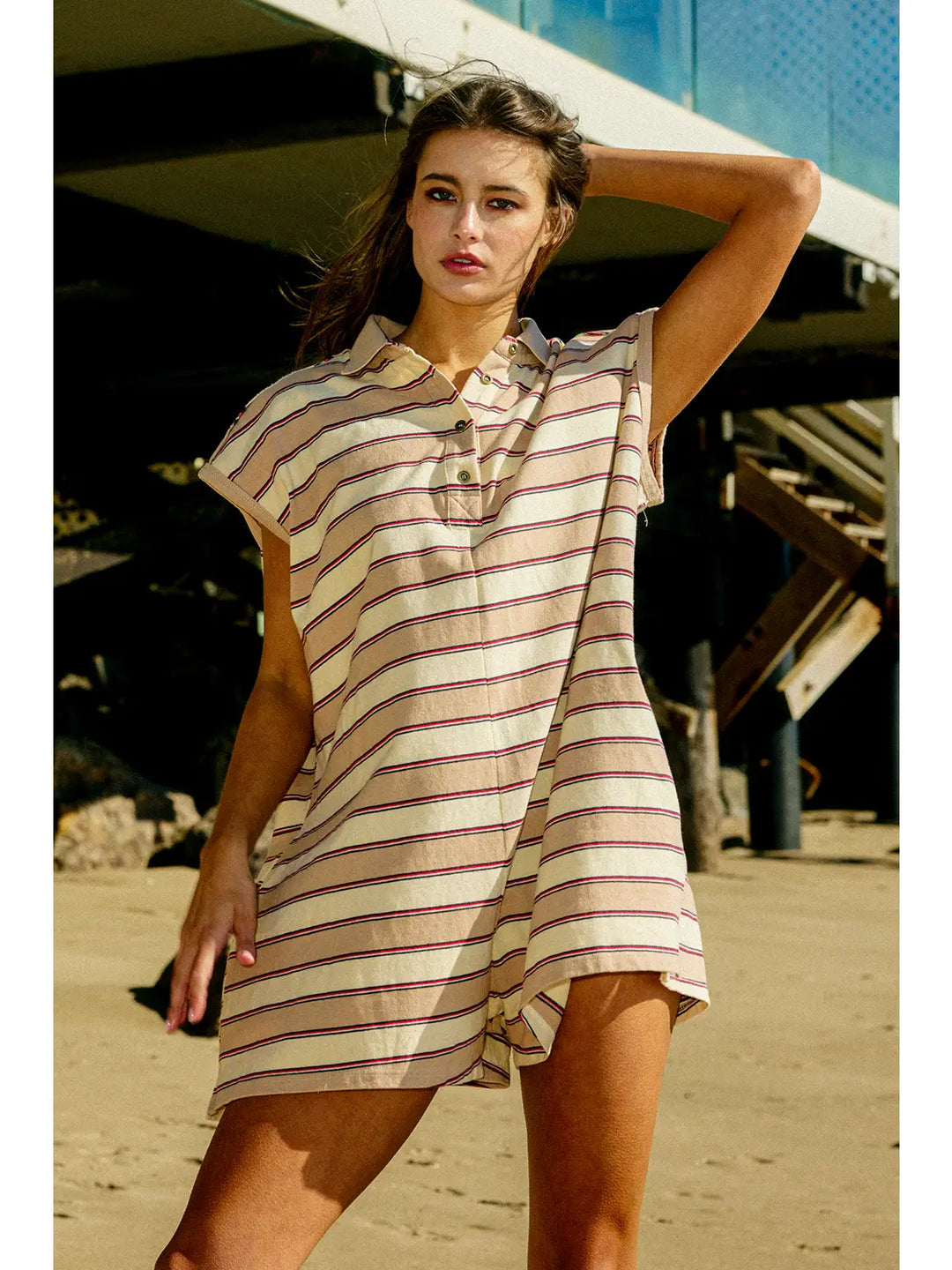 Sleeveless Polo Oversized Stripe Romper