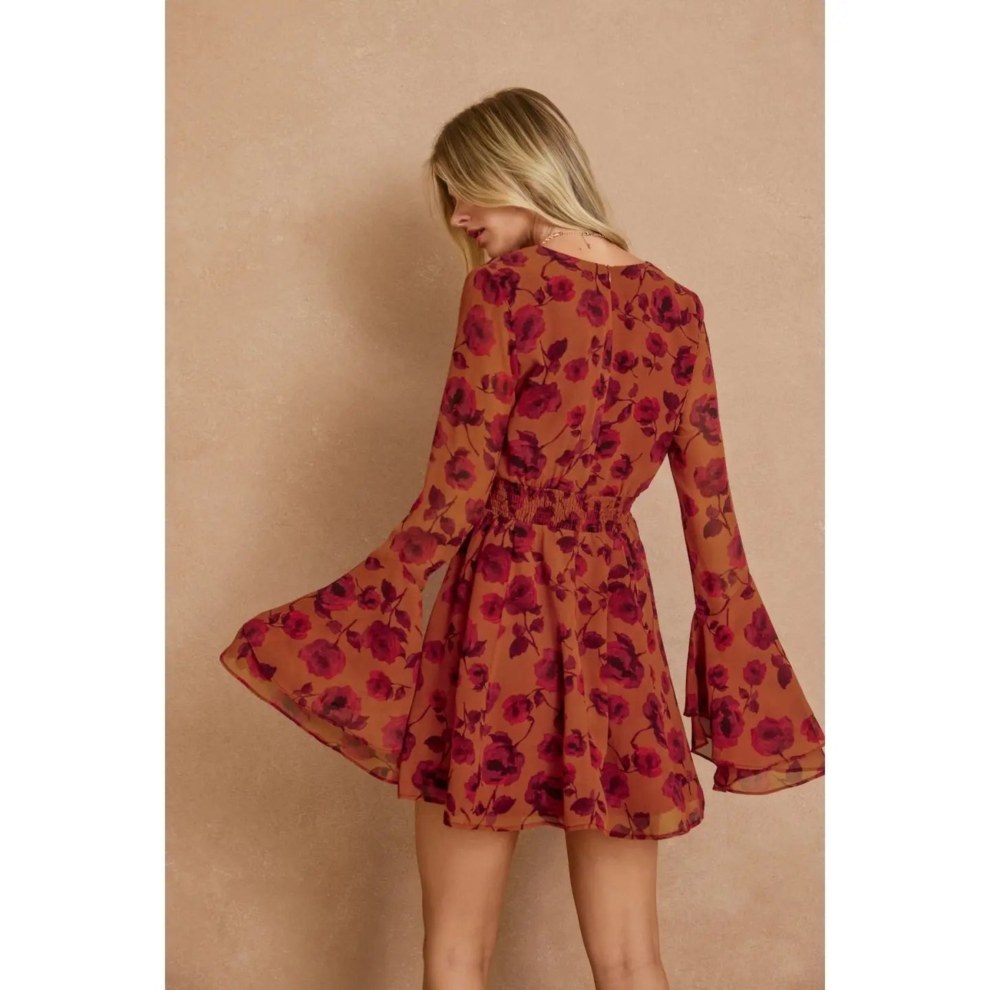 Canyon Still Double Ruffled Sleeve Mini Dress