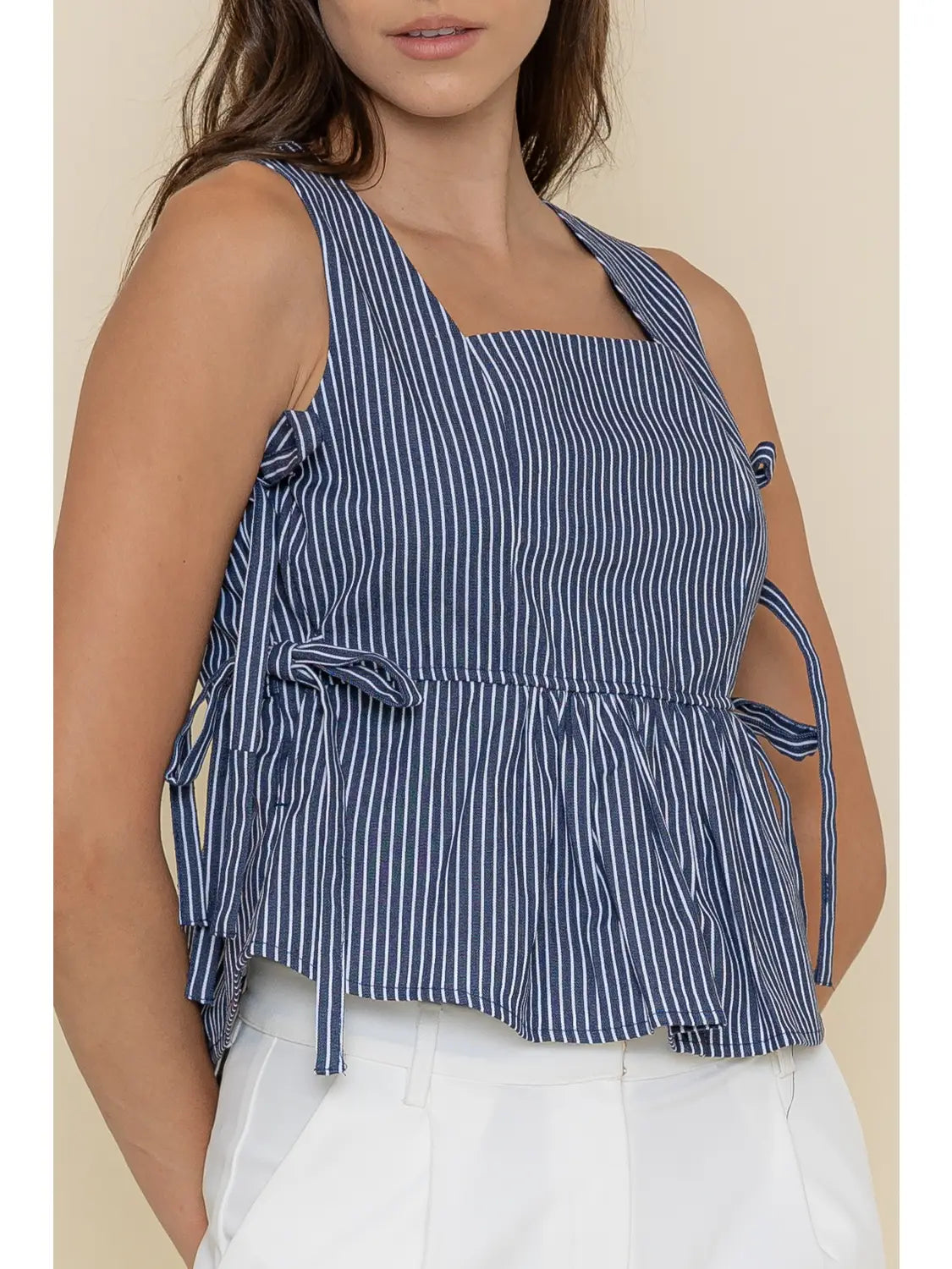 Nautical Resort Stripe Bow Tank Babydoll TOP