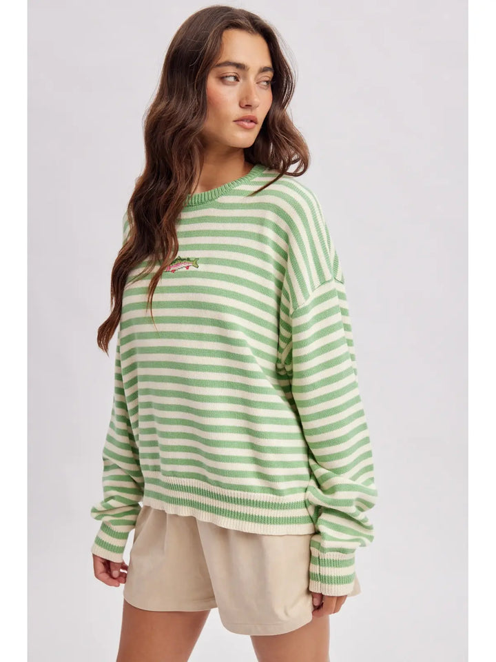 Striped Fish Coastal Graphic Sweater