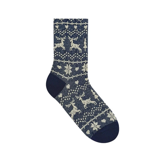 Women's Crew Winter Nordic Textured Snowy Deer Socks