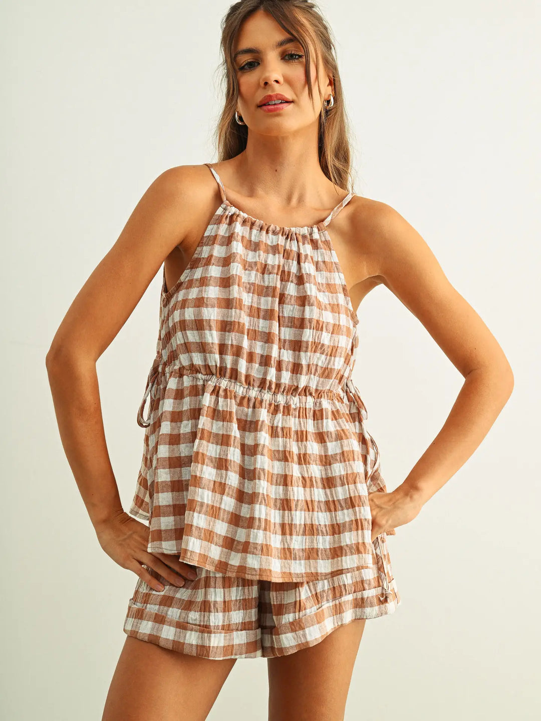 Gingham Sleeveless Elastic Band Waist Top