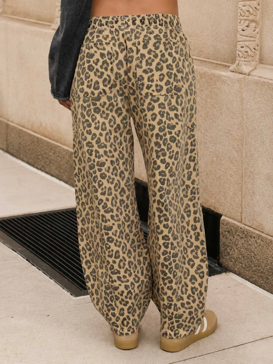 Leopard Print Drawstring Barrel Pants