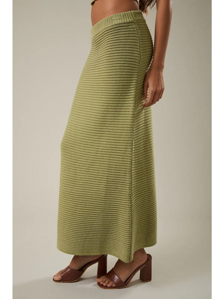 Matcha High Waisted Ribbed Sweater Midi Skirt