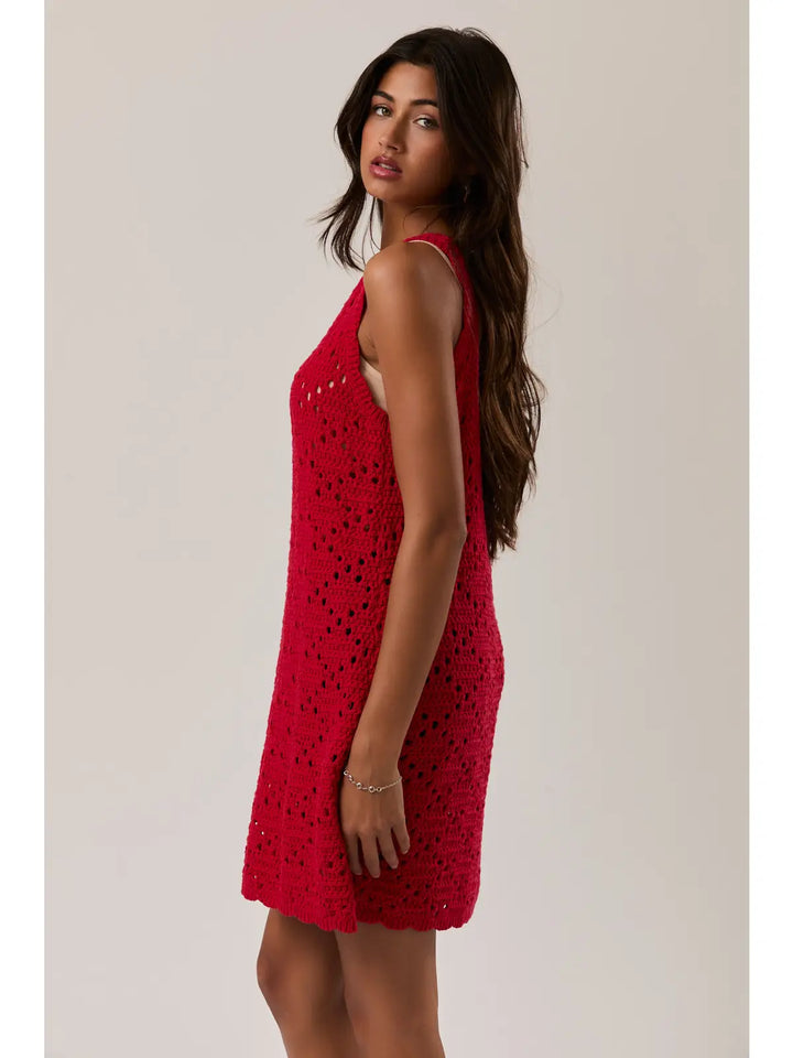 Boat Neck Sleeveless Crochet Dress