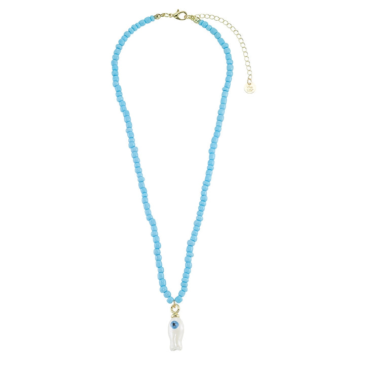 Ceramic Sardine with White Seedbead Necklace