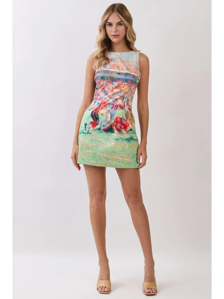 Abstract Football Print Open Back Mini Dress