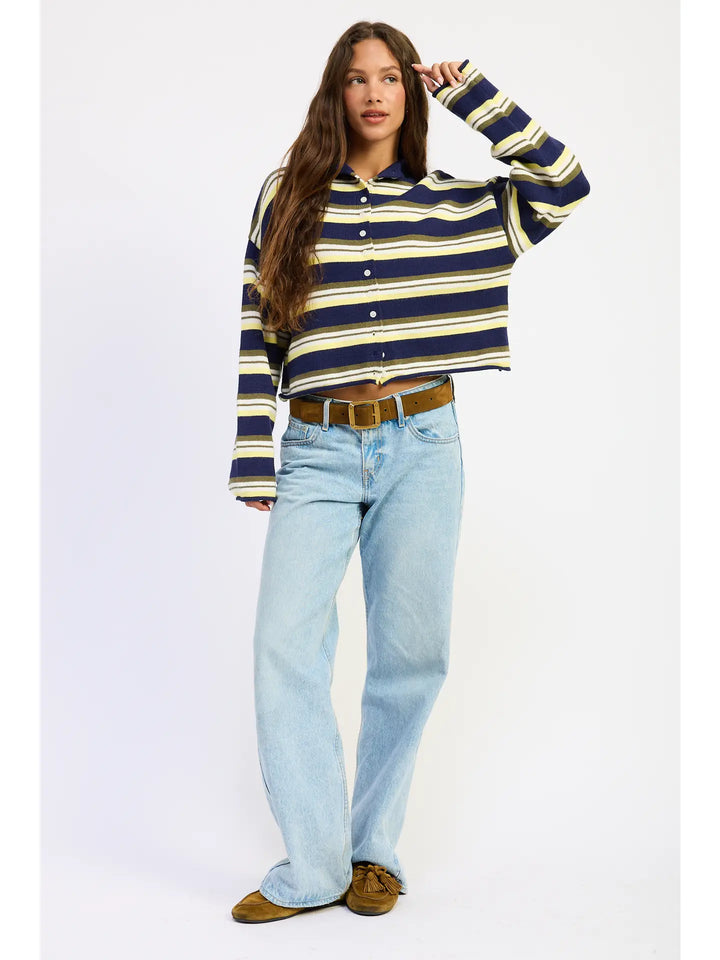 Striped Funnel Neck Cardigan